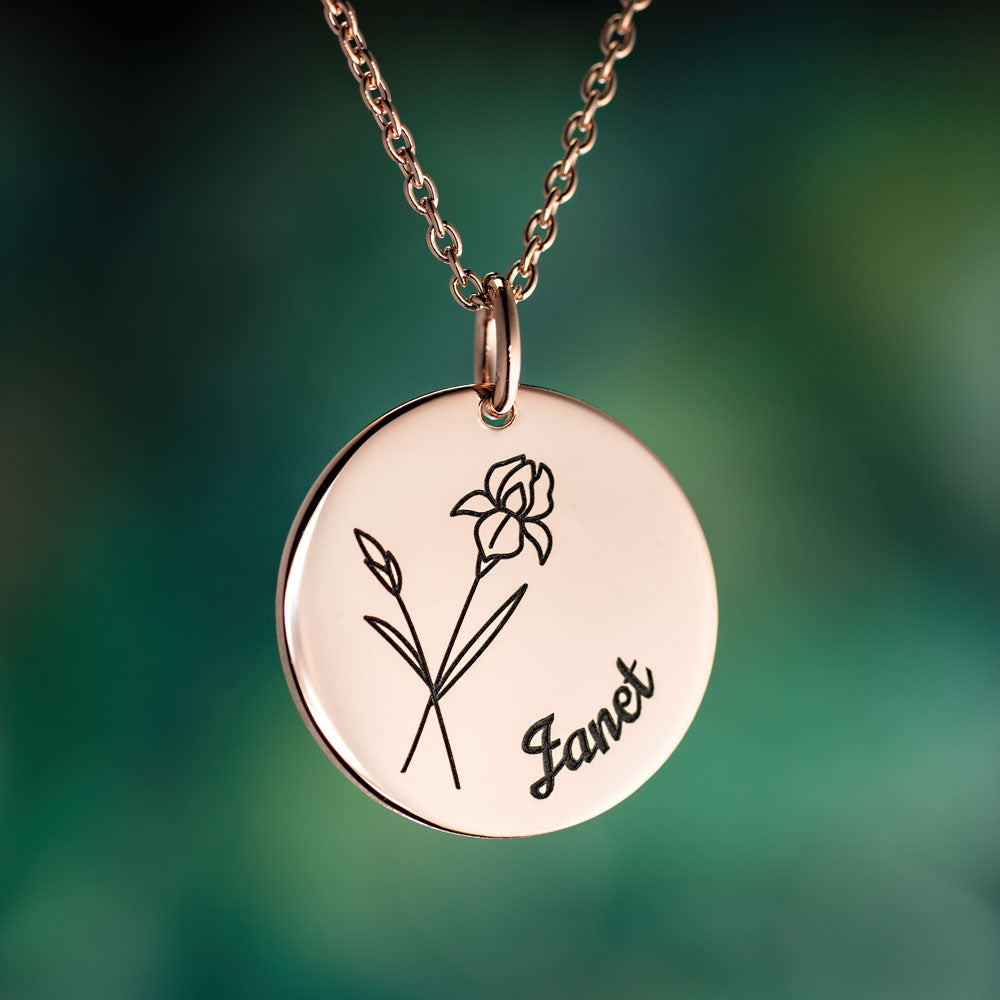 Aura Flower of the Month Disc Necklace in 18K Rose Gold Plating