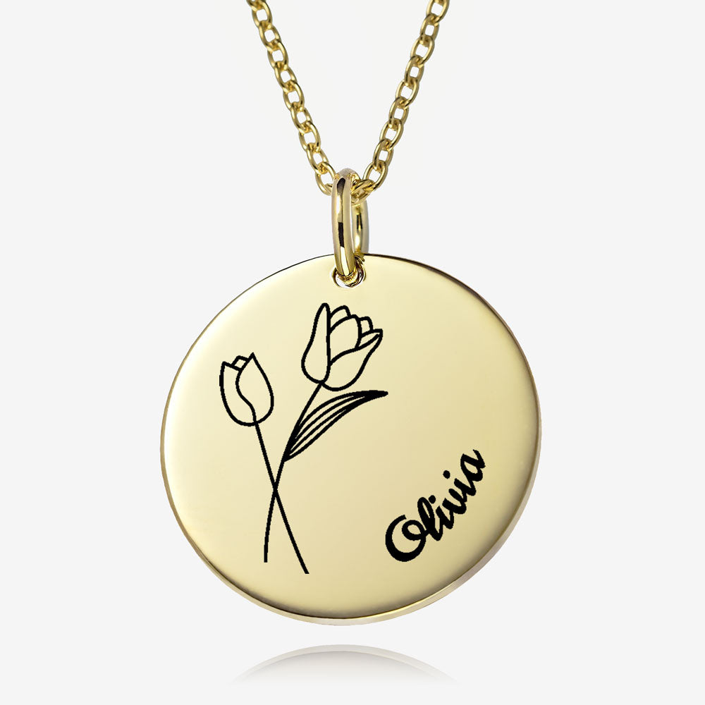 Aura Flower of the Month Disc Necklace in 18K Gold Plating