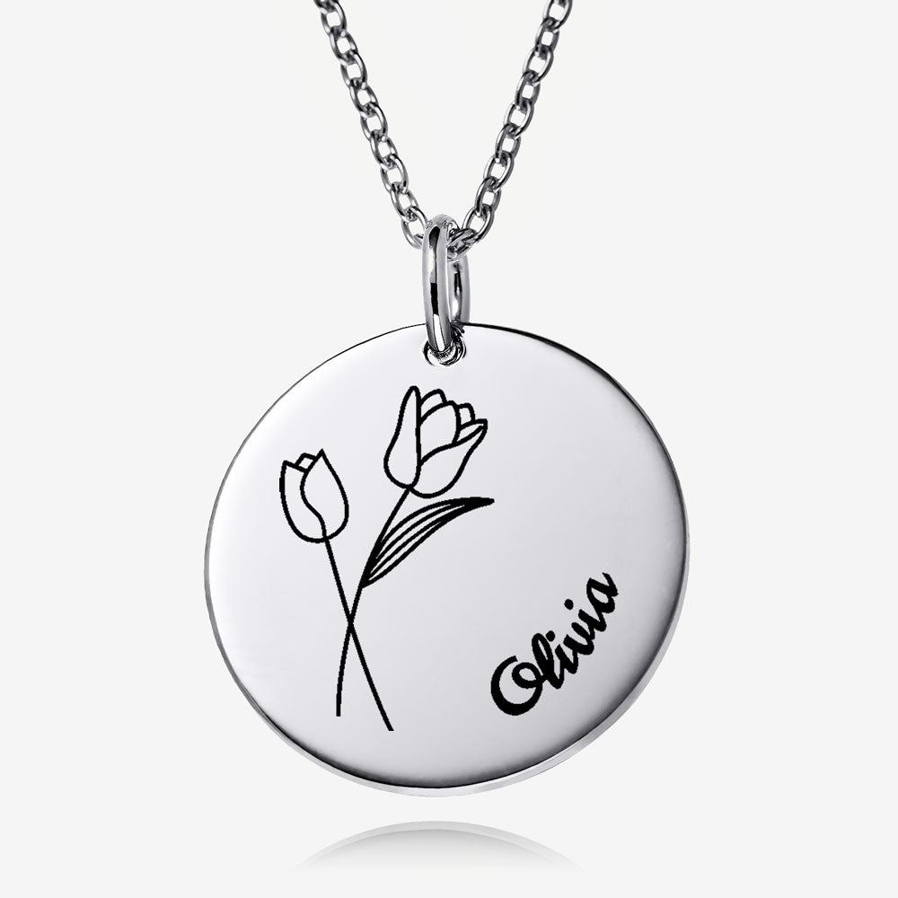 Aura Flower of the Month Disc Necklace in Sterling Silver