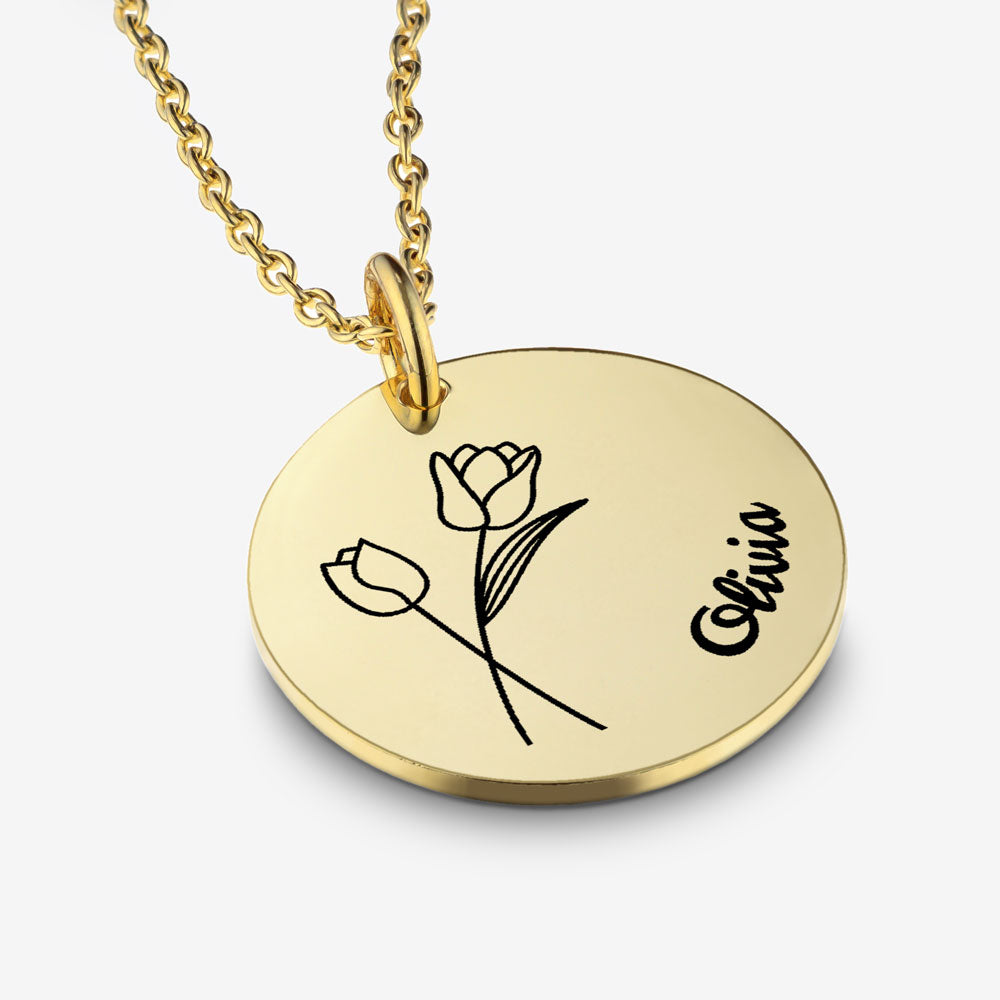 Aura Flower of the Month Disc Necklace in 18K Gold Plating