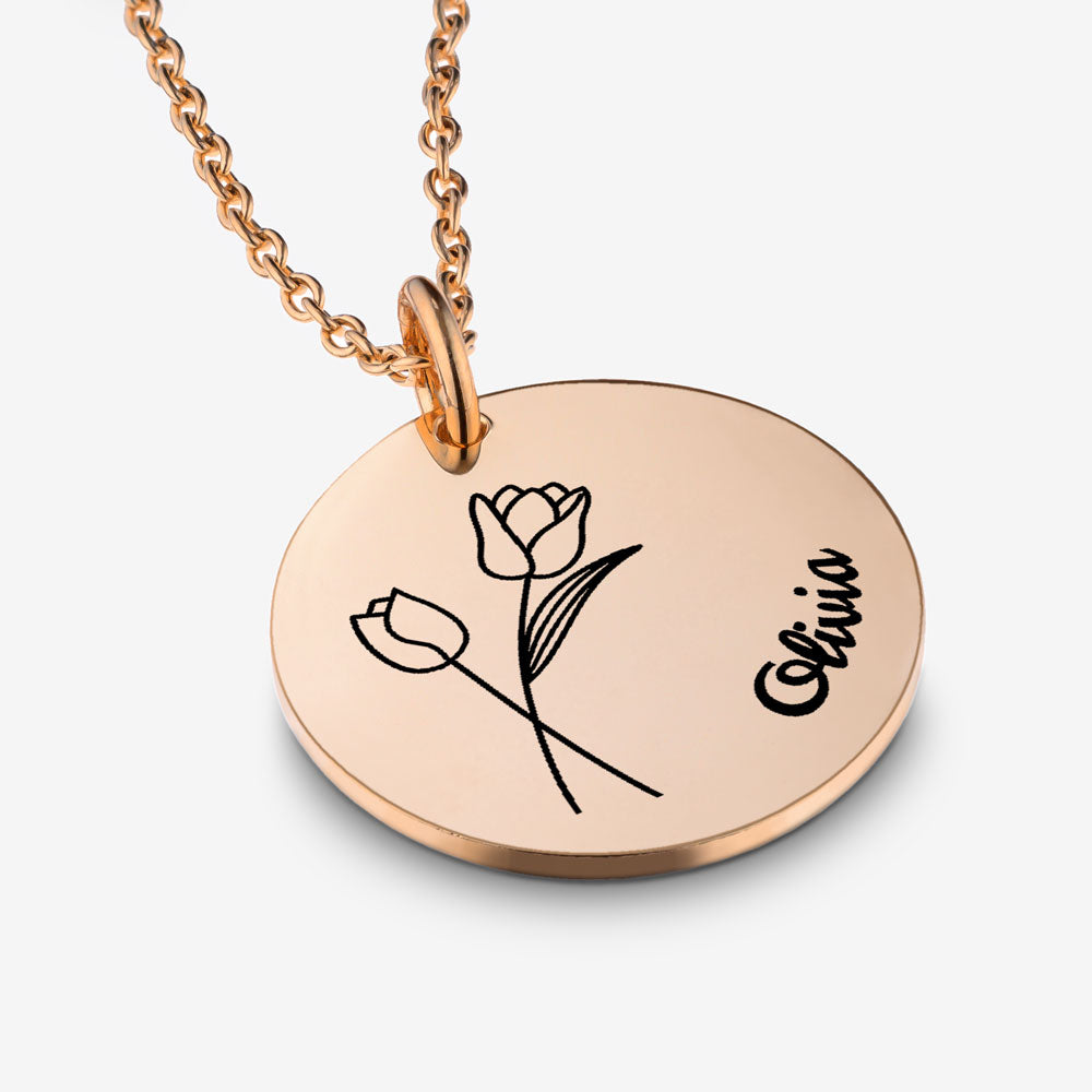 Aura Flower of the Month Disc Necklace in 18K Rose Gold Plating